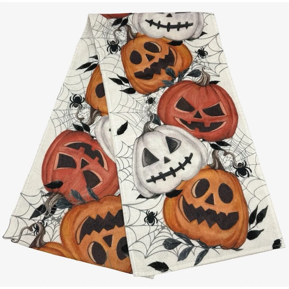 Halloween  Table Runner Featuring Pumpkins and Spiders 106